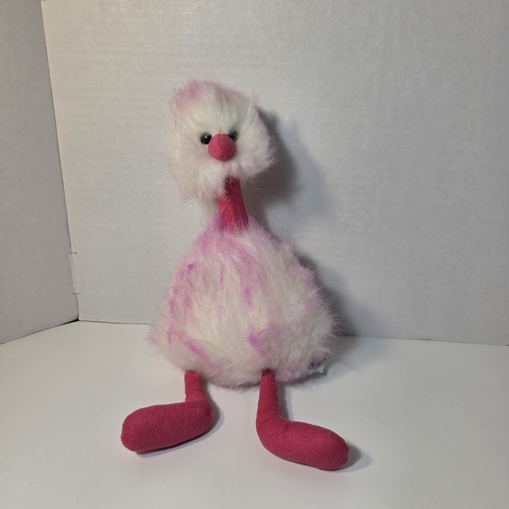 Jellycat London Raspberry Ripple Pompom 10" Ostrich Emu white and Pink Bird